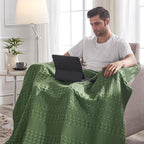 VHC Brands 100% Cotton Waffle Weave Olive Green Throw 50x60, Decorative Cotton Throw Blanket, Boho Farmhouse Bedroom, Living Room Decor for Bed, Couch, or Sofa