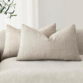 Foindtower Set of 2 Decorative Linen Check Throw Pillow Covers Neutral Farmhouse Lumbar Cushion Covers Modern Coastal Boho Home Decor for Sofa Chair Couch Bedroom Living Room,12×20 Inch,Light Grey