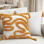 Adabana Yellow and White Pillow Covers Decorative Tufted Abstract Throw Pillows Cover Modern Farmhouse Home Decor for Couch Living Room Safa Bed,18X18 Inch