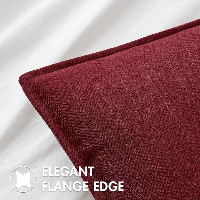MIULEE Pack of 2 Burgundy Decorative Pillow Covers 18x18 Inch Soft Chenille Luxurious Couch Throw Pillows Farmhouse Cushion Covers with Elegant Design for Sofa Bedroom Living Room Decor