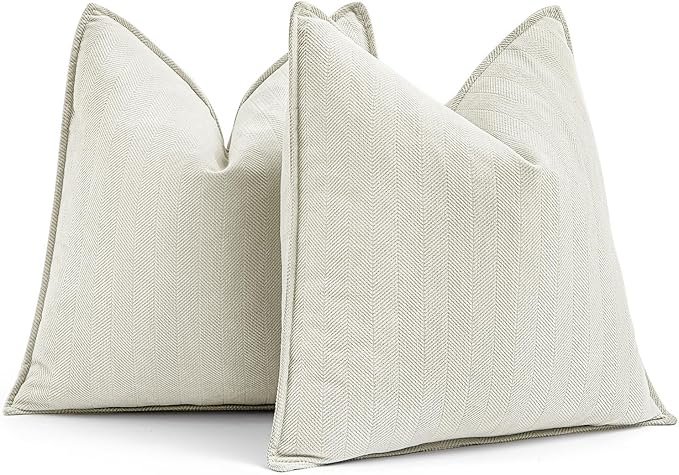 MIULEE Pack of 2 Cream White Decorative Pillow Covers 18x18 Inch Soft Chenille Luxurious Couch Throw Pillows Farmhouse Cushion Covers with Elegant Design for Sofa Bedroom Living Room Spring Decor