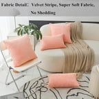 Home Brilliant Pink Pillow Covers 18x18 Set of 2 Decorative Throw Pillows Striped Velvet Corduroy Pillow Covers Set for Couch, 18 x 18 inch, Coral