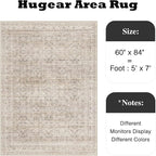 HUGEAR Area Rug 5x7 Vintage Beige Machine Washable Living Room Rugs Distressed Retro Floral Vacuumable Low Pile Carpet Bedroom Office Dining Room Laundry Room Non Slip Soft Lightweight