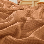 PHF 100% Cotton Muslin Blanket Queen Size 90"x90", 4-Layer Lightweight Gauze Throw, Breathable Cloud-Soft Minimalist Blanket for Bed, Couch, Camping & Baby, Caramel, Ideal Gift