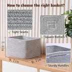 Small Organizing Baskets for Cubes Shelf, 9.7x9.7x7.1 Inch Rope Woven Storage Bins for Nursery Shelves Storage, Cute Toy Basket, Square 3 Packs Mixed Grey