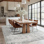 6x9 Area Rugs for Living Room Bedroom, Large Washable Rug, Grey Vintage Abstract Boho Rug, Non Slip & Low Pile Faux Wool Carpet for Indoor Dining Room, Farmhouse and Kids Room(Grey 6x9ft)