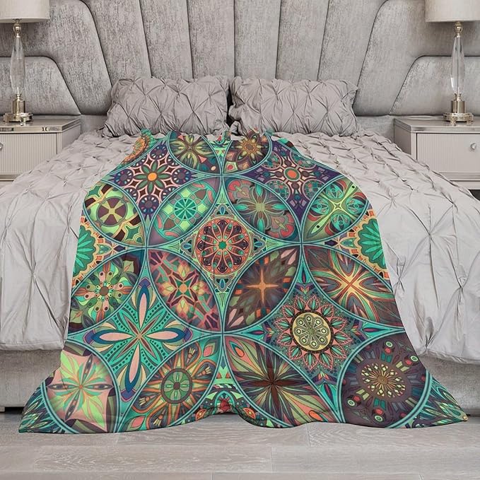 Vintage Mandala Throw Blanket Bohemian Boho Colorful Blanket for Sofa Bed Couch Chair Or Dorm 50"x60"