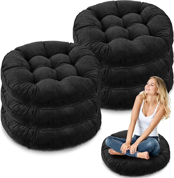 Jerify Floor Pillow Cushions Large Round Square Large Meditation Floor Pillow for Classroom Adult Meditation Picnic Party Seating Learning Daycare School(Round,Black,6 Pcs)
