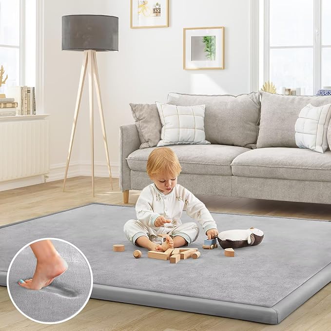 Baby Play Mat for Floor Nursery Rug Muscle Mat Area Rug Playroom Rug 59"x79" Playpen Mat Memory Foam 1.3" Thick Crawling Mat for Babies,Toddlers, Infants, Kids,A Light Gray