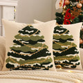 Tosleo Christmas Tufted Pillow Covers 18 x 18 inch Set of 2 Green Xmas Tree with Gold Star Throw Pillow Cover Party Decor Winter Holiday Embroidery Cushion Case for Sofa Couch Bed Living Room