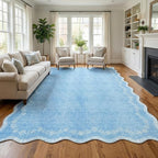 GarveeHome Scalloped Area Rugs 8x10 for Living Room, Solid Blue Large Washable Rug Soft Non Slip Backing Floor Mat Carpet Indoor Thin Rug for Bedroom Dining Room Playroom Nursery Home Decor