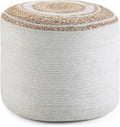 SIMPLIHOME Serena Round Braided Pouf - 18 inch Wide Upholstered Jute and Cotton Ottoman in Natural, Boho-Style Footstool or Extra Seating for Living Room with Polystyrene Bead Filling, Assembled