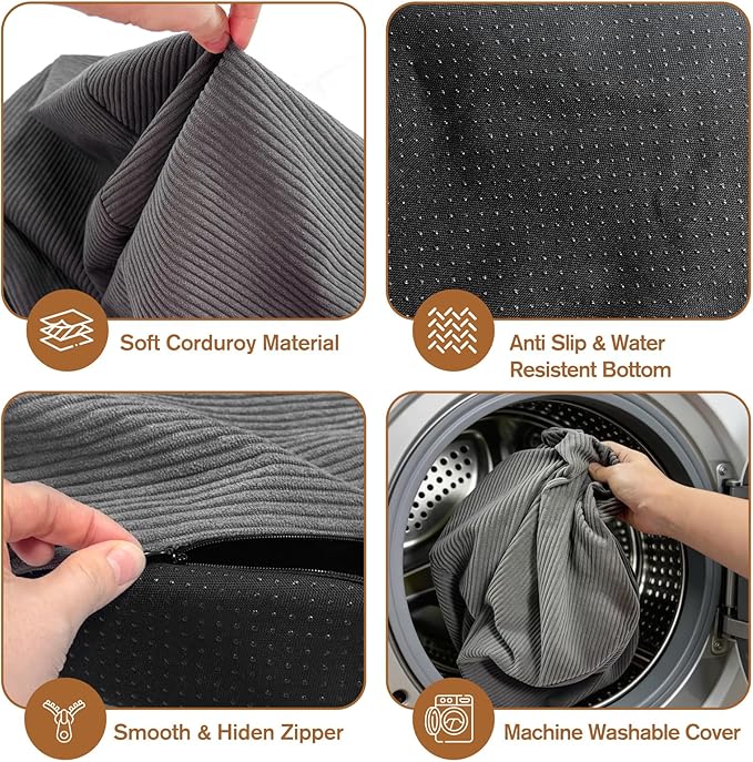 2PCS 20 * 20 * 12inch Unstuffed Ottoman Pouf Cover Unfillable Pouf Cover Foot Rest with Storage Corduroy Round Foot Stool Covers for Living Room Bedroom Home Decor,Grey