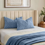 decorUhome Cozy Textured Throw Pillow Covers 12x20 Inch Set of 2, Soft Plush Faux Wool Dusty Blue Accent Couch Pillow Covers for Modern Farmhouse Sofa Bed Living Room