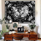 Skeleton Butterfly Tapestry Black and White Skull Mushroom Plants Tapestries Hippie Aesthetic Tapestry Wall Hanging for Bedroom Living Room Dorm (Black, 90” x 68”)