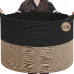 INDRESSME 115L Extra Large Storage Baskets for Organizing, Blanket Basket Living Room Dog Toy Bin, Wicker Storage Woven Laundry Basket for Pillows, Towel Shoes Entryway, Mix Black