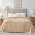 Snuggle Sac Queen Size Blanket for Bed, Soft Luxurious Bedding Blankets, Large Fuzzy Plush Microfiber Blankets, Beige, 90x90 inches