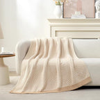 Snuggle Sac Herringbone Throw Blanket for Couch, Reversible Super Soft Warm Blankets Cozy Knit Fuzzy Plush Lightweight Throws for Sofa, Bed, Camping, Beige, 50x60 inches