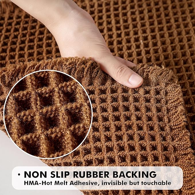 MIULEE Set of 2 Waffle Bathroom Rugs, Fall Boho Bath Rugs Non Slip Washable, Super Absorbent Bath Mats, Ultra Soft Rubber Backed Shower Mats for Bathroom Floor, Tub, Terracotta, 17"x24"+18"x30"