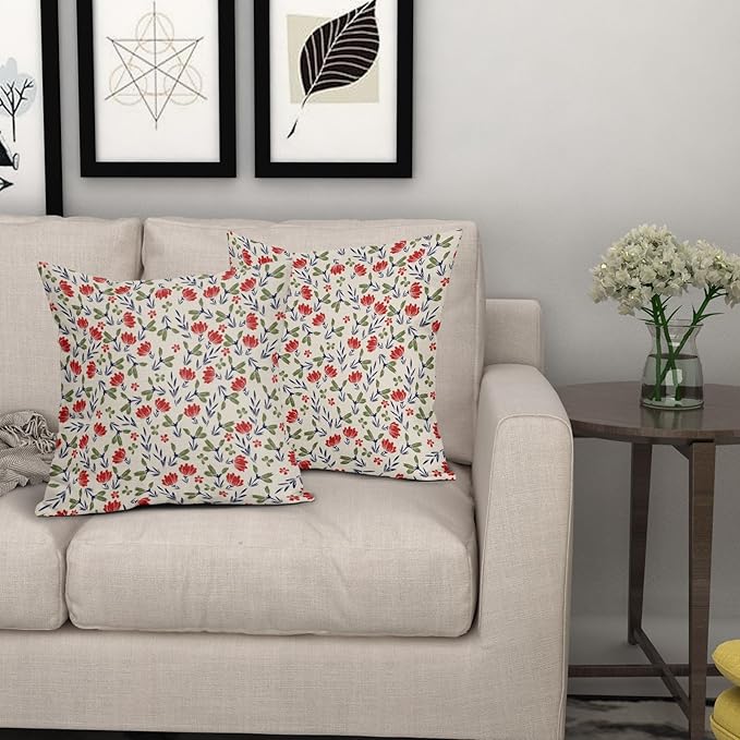 4th of July Floral Pillow Covers 24x24 Set of 2 Vintage Rustic Old Style Navy Blue Red Green Flower Print Decorative Outdoor Pillowcases Patriotic Throw Cushion Case Decor for Couch Sofa Bed