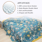 Snycler Boho Throw Blanket for Bed - 100% Cotton Ultra Soft Rustic Quilt Blanket Green Bird Floral Printed Farmhouse Decor Bed Blankets, 80"×90" All Season Rustic Throw for Sofa Couch Chair