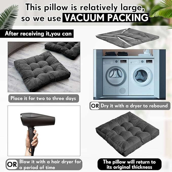 Jerify Floor Pillow Cushions Large Round Square Large Meditation Floor Pillow for Classroom Adult Meditation Picnic Party Seating Learning Daycare School(Square,Dark Grey,4 Pcs)