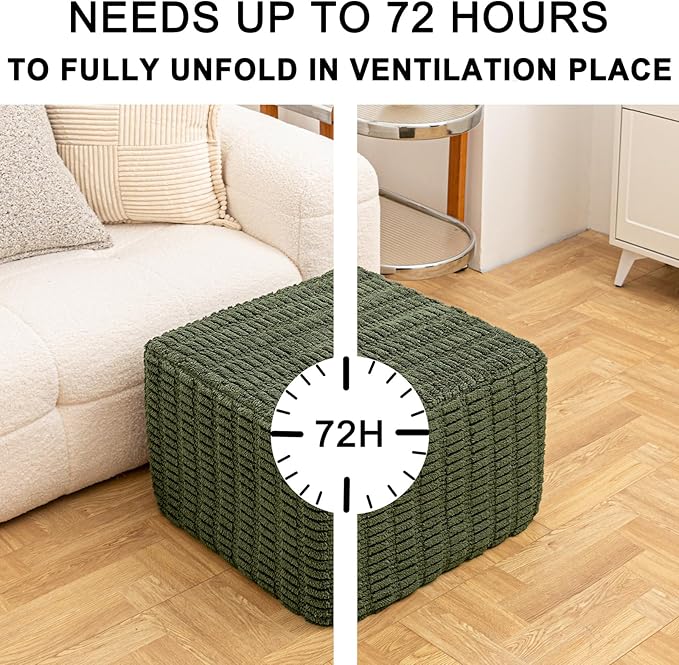 20x20x14 Inches Fluffy Square Pouf Ottoman - Plush Furry Boneless Ottoman Foot Rest Stool with High-Density Foam, Versatile Floor Seating for Living Room (Green)