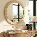 24"x24" inch Rattan Mirrors for Wall, Rustic Farmhouse Style Handmade Wicker Rattan Frame, Boho Wall Mirror for Bedroom, Bathroom, Livingroom, Hallway