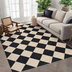 GarveeHome Checkered Easy Jute 3x5 Entryway Rug Machine Washable Outdoor Patio Rug Non-Slip Backing Checkerboard Black Indoor Outdoor Carpet for Hallway Bathroom Kitchen Bedroom