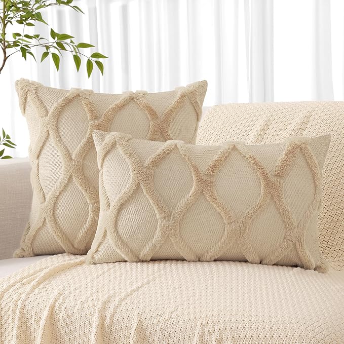 decorUhome Spring Euro Sham Throw Pillow Covers 24x24 Inch Set of 2, Soft Plush Faux Fur Wool Light Brown Accent Couch Pillow Covers for Modern Farmhouse Bed Sofa Living Room