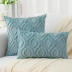 decorUhome Cozy Textured Euro Sham Throw Pillow Covers 24x24 Inch Set of 2, Soft Plush Faux Wool Aqua Accent Couch Pillow Covers for Modern Farmhouse Sofa Bed Living Room