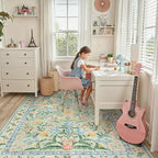 Lahome Sylvie Boho Light Green Large Area Rugs for Bedroom 9x12, Floral Washable Rugs Living Room, Soft Non-Slip Thin Rug for Nursery Kids Playroom Tween Girls Home, Tea Green