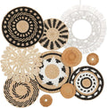 HJJWNDDNG 11 Pack Boho Wall Basket Decor Set, Hanging Woven Seagrass Rattan Wicker Boho Wall Decor, Round Farmhouse Wall Hanging Baskets Rustic Flat Wall Art for Living Room Bedroom Kitchen (Style 6)