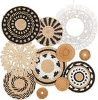 HJJWNDDNG 11 Pack Boho Wall Basket Decor Set, Hanging Woven Seagrass Rattan Wicker Boho Wall Decor, Round Farmhouse Wall Hanging Baskets Rustic Flat Wall Art for Living Room Bedroom Kitchen (Style 6)