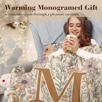 JXREQ Throw Blanket Initial Letter M Personalized Monogrammed Gifts for Women Teen Girls Frends, Boho Floral Throw Blankets for Bed Sofa Living Room Office, 50x60 Inch