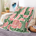 Boho Abstract Colorful Floral Throw Blanket, Vintage Retro Patchwork Pink Green Flower Botanical Geometric Aesthetic Groovy Flannel Throw Blanket for Chair Bed Sofa Couch, 60X80IN
