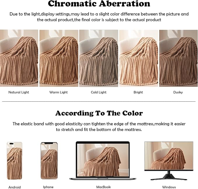 NEWCOSPLAY Super Soft Queen Blanket Taupe Premium Silky Flannel Fleece 3D Ribbed Jacquard Lightweight Bed Blanket All Season Use (Taupe Ribbed, Queen(90"x90"))