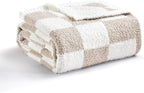 CREVENT 50‘’X60‘’ Ultra Soft and Plush Reversible Microfiber Throw Blanket for Couch Sofa and Bed (Checkered Beige)