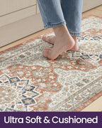 DEXI Kitchen Floor Mats Anti Fatigue, 23x59 Large Cushioned Vintage Runner Rug Waterproof, Standing Comfort Memory Foam Padded for Front Sink Laundry Office, Orange and White