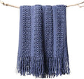 lifein Fall Throw Blanket for Couch - Soft Boho Knitted Farmhouse Bed Throws,Cozy Small Lightweight Blankets&Throws with Tassels for Autumn,Woman,Man,Home Decor,Bed,Chair,Sofa,Room,Gift(Blue,50*60")