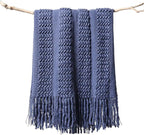 lifein Fall Throw Blanket for Couch - Soft Boho Knitted Farmhouse Bed Throws,Cozy Small Lightweight Blankets&Throws with Tassels for Autumn,Woman,Man,Home Decor,Bed,Chair,Sofa,Room,Gift(Blue,50*60")
