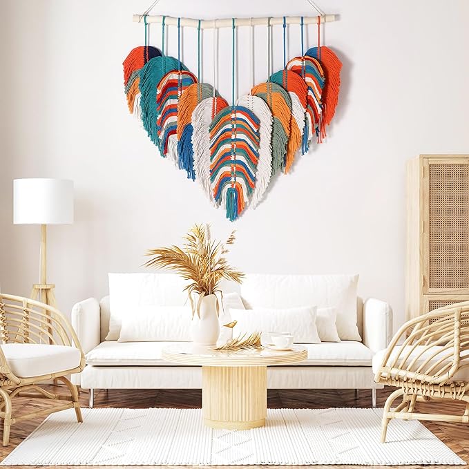 Amestrina Boho Tapestry for Bedroom, Boho Wall Decor for Bedroom, Large Wall Art for Living Room, Macrame Wall Hanging，Wall Tapestry for Living Room (Orange)