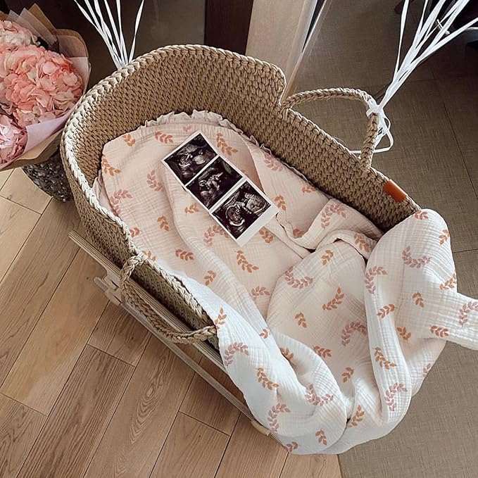 meowcards Muslin Swaddle Blankets for Baby, Unisex Baby Boys Girls Essentials, Large 47 x 47 inches, Boho Receiving Blankets Newborn Registry Must Haves (Leaf)