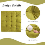 Meditation Floor Pillow 22×22 Inch 2 Pack Large Floor Cushions for Adults Square Tufted Corduroy Floor Pillows for Yoga Living Tatami Room Green