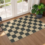 Lessymo Checkered Easy Jute Kitchen Rug, 2x3 Small Washable Rug Non Slip Front Door Mat, Geometric Area Rug Non Shed Outdoor Carpet for Porch Entryway Bathroom, Diamond Black/Beige