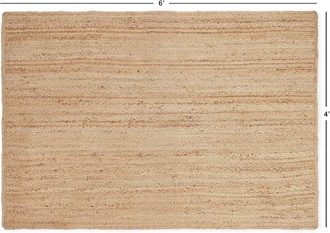 · REDEARTH · Rectangular Area Rug - 4'x6' Braided Natural Jute with Non-Skid Backing - Handwoven Boho Rug for Bedroom, Kitchen, Living Room - Farmhouse Aesthetic Home Decor - Durable Handmade Rug