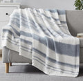 WRENGONGE Grey Blue Throw Blanket, 50x70 Soft Cozy Striped Throw Blankets for Couch, Sofa, Bed, Travel, Lightweight Fluffy Warm Plush Decorative Blankets for Women, Men Gift