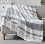 WRENGONGE Grey Blue Throw Blanket, 50x70 Soft Cozy Striped Throw Blankets for Couch, Sofa, Bed, Travel, Lightweight Fluffy Warm Plush Decorative Blankets for Women, Men Gift
