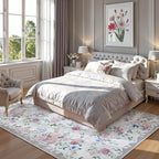Lahome Purple Floral 5x7 Area Rugs, Boho Rugs for Bedroom Girls,Vintage Living Room Rug Non Slip Low Pile Ultra-Thin Large Carpet for Farmhouse,Dining Room,Kids,Nursery Nina(5'X7',Purple/Grey)