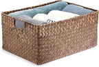 Hipiwe Seagrass Storage Baskets Bin for Shelf Handwoven Wicker Baskets Built-in Handles Rectangular Closet Bedroom Organizer Box Multipurpose Storage Basket Organizer,16.1"L x11.8"W x7.7"H